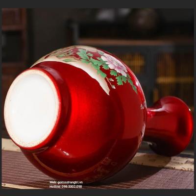 BÌNH MEN ĐỎ HỌA TIẾT CHIM TRĨ – PHÙ DUNG
